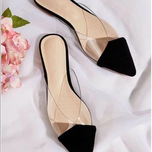 PVC Clear Black Flat Mules